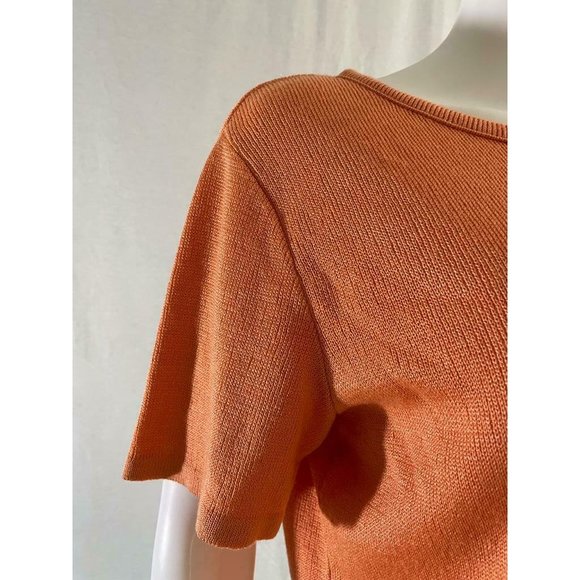 American Collection Women's T-Shirt Basic Solid Orange Short Sleeves Crew Neck - Picture 4 of 9